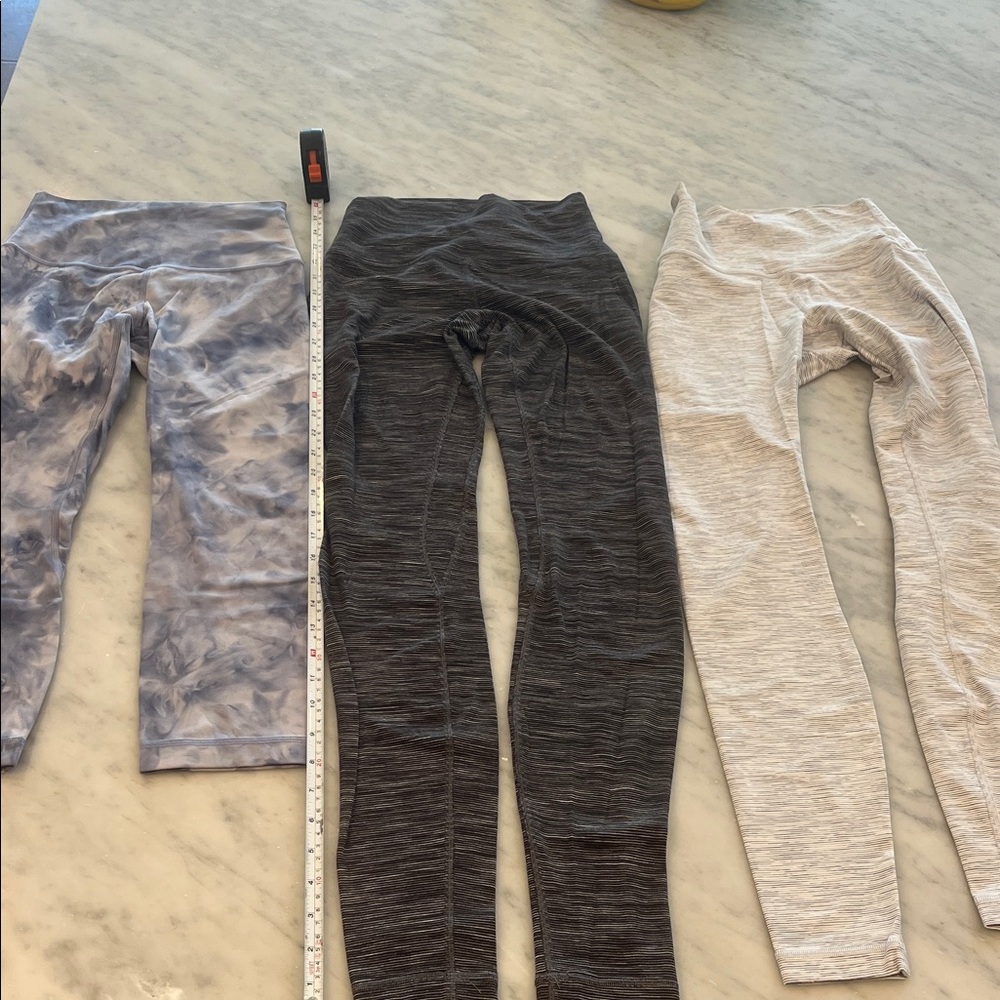 lululemon Leggings - purple tie-dye capri 20”, Black 28”, & white/gray 25” size2